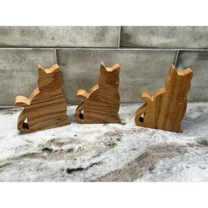 Wood Cat Cutouts Set Of 3 Montessori Toy Feline Kitty Orange Cat Statue Trinkets